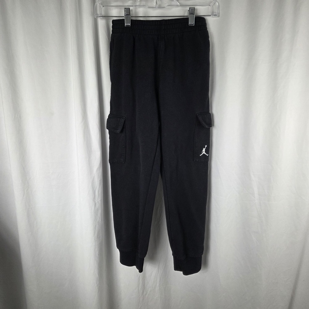Jordan Cargo Sweatpants Jogger Pants Kids 10-12 Black Fleece Pull On Logo Youth